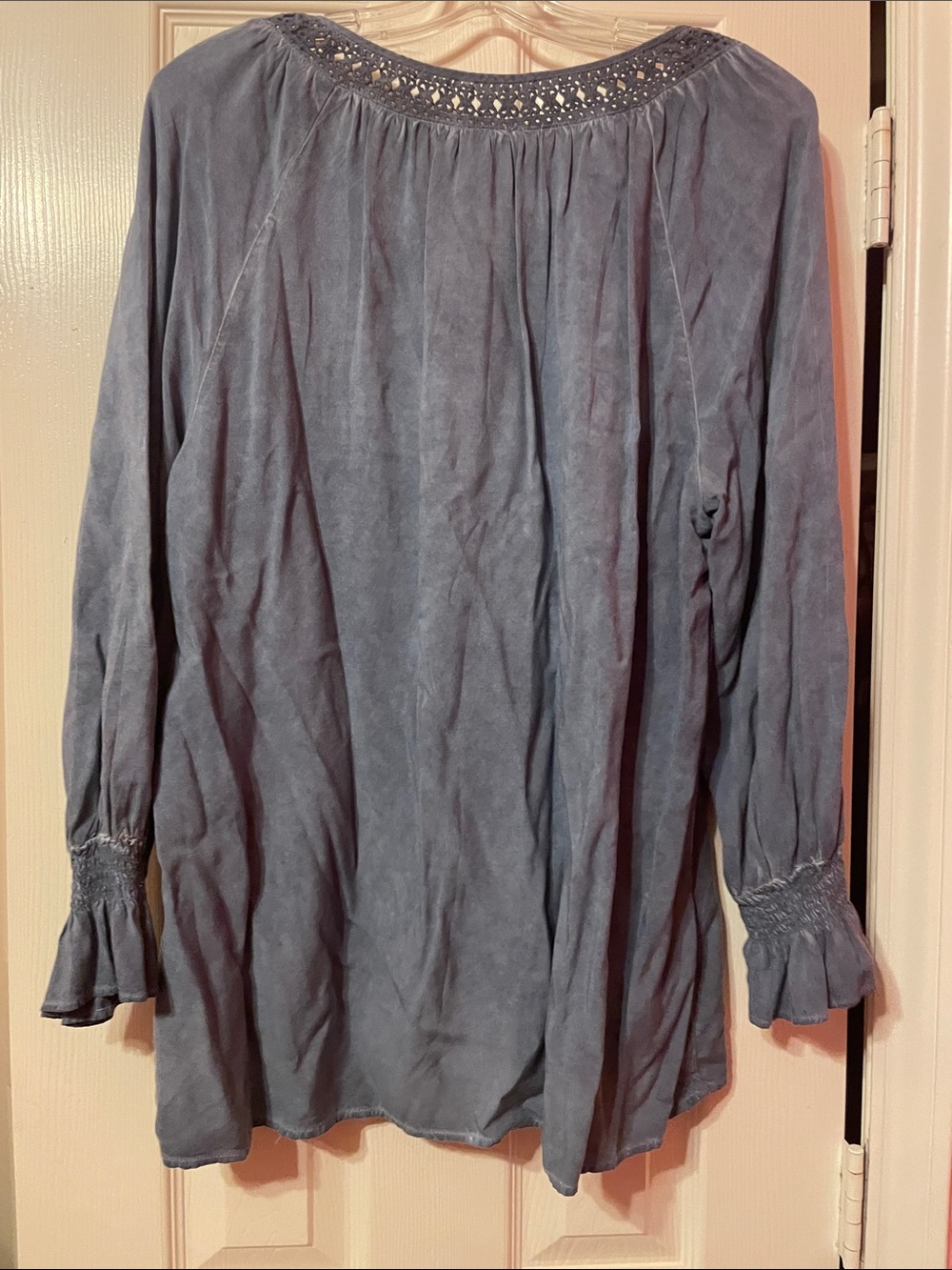 Spense Gray Boho Crochet Lace V-Neck Peasant Top XL - Picture 4 of 5